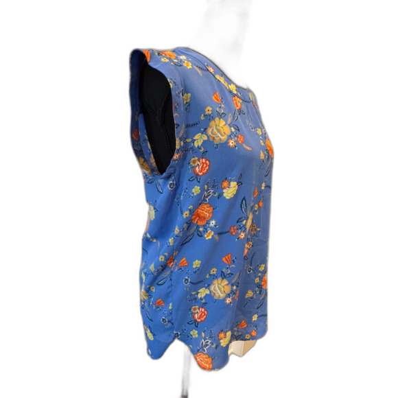🌺 Alice Blue Oversized Sleeveless Blouse XS Blue Orange Print Work Casual Top - Picture 5 of 9